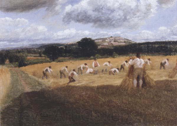 George Robert Lewis Dynedor Hill,Herefordshire,Harvest field with reapers (mk47) Norge oil painting art